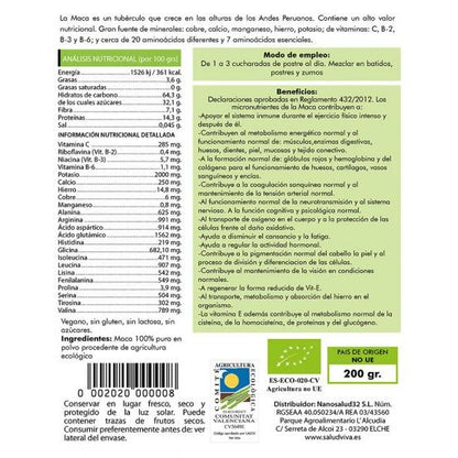 Maca Premium poeder BIO Salud Viva, 200 g