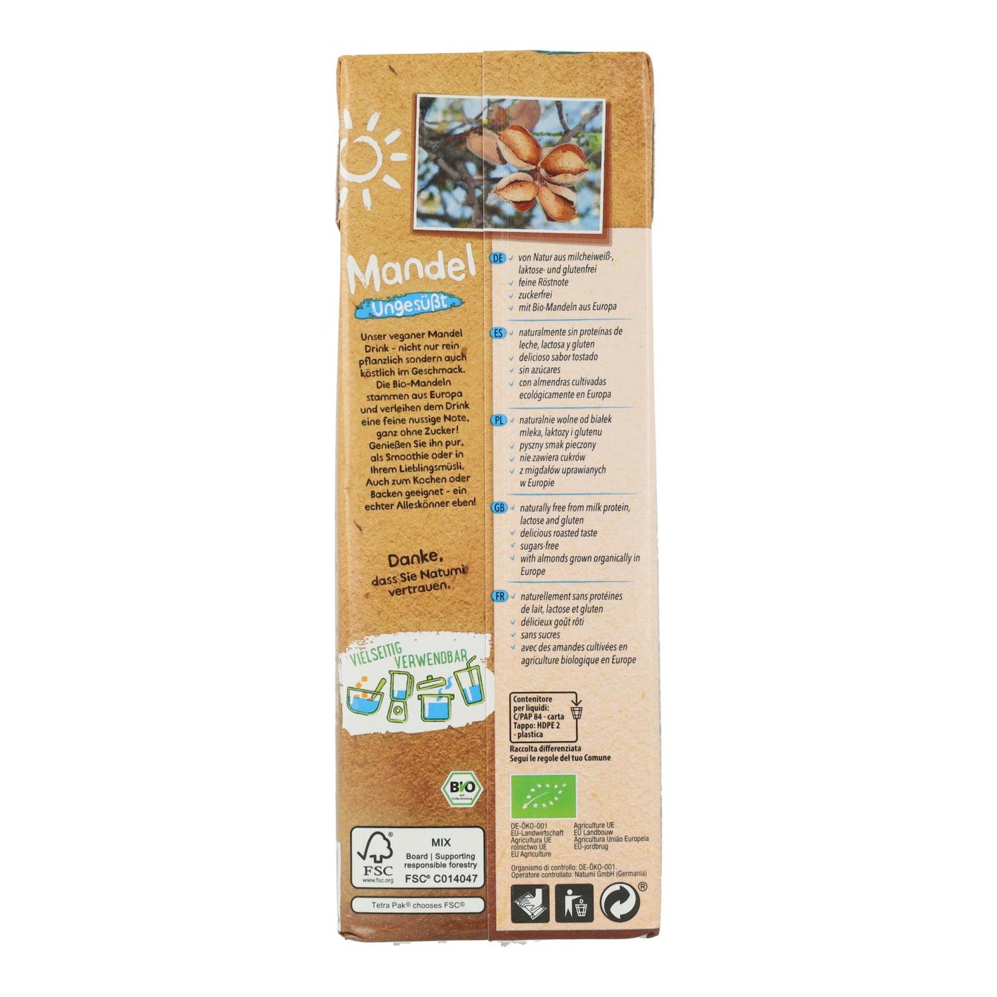 Boisson aux amandes sans sucre Bio Natumi 1 L
