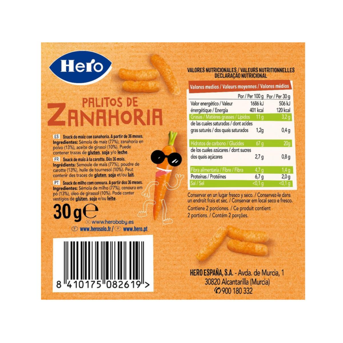 Pack of 7x Carrot Sticks 30 g-Hero Kids