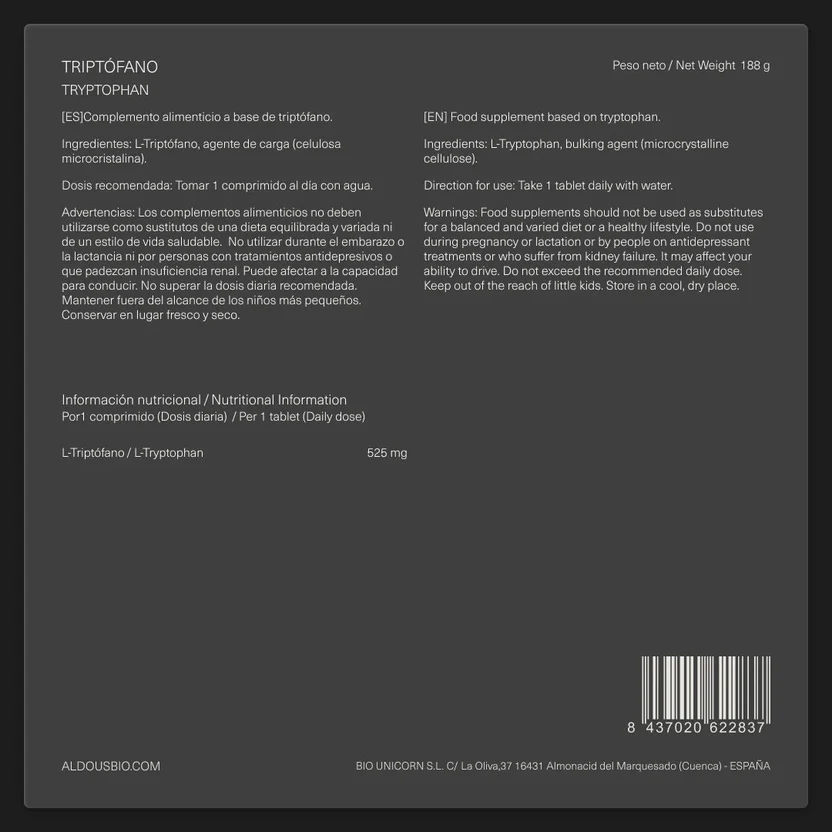 Czysty tryptofan Aldous Bio 300 tabletek