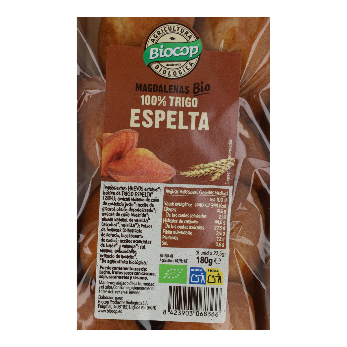 Magdalenas Trigo Espelta 100%  Biocop 180 g