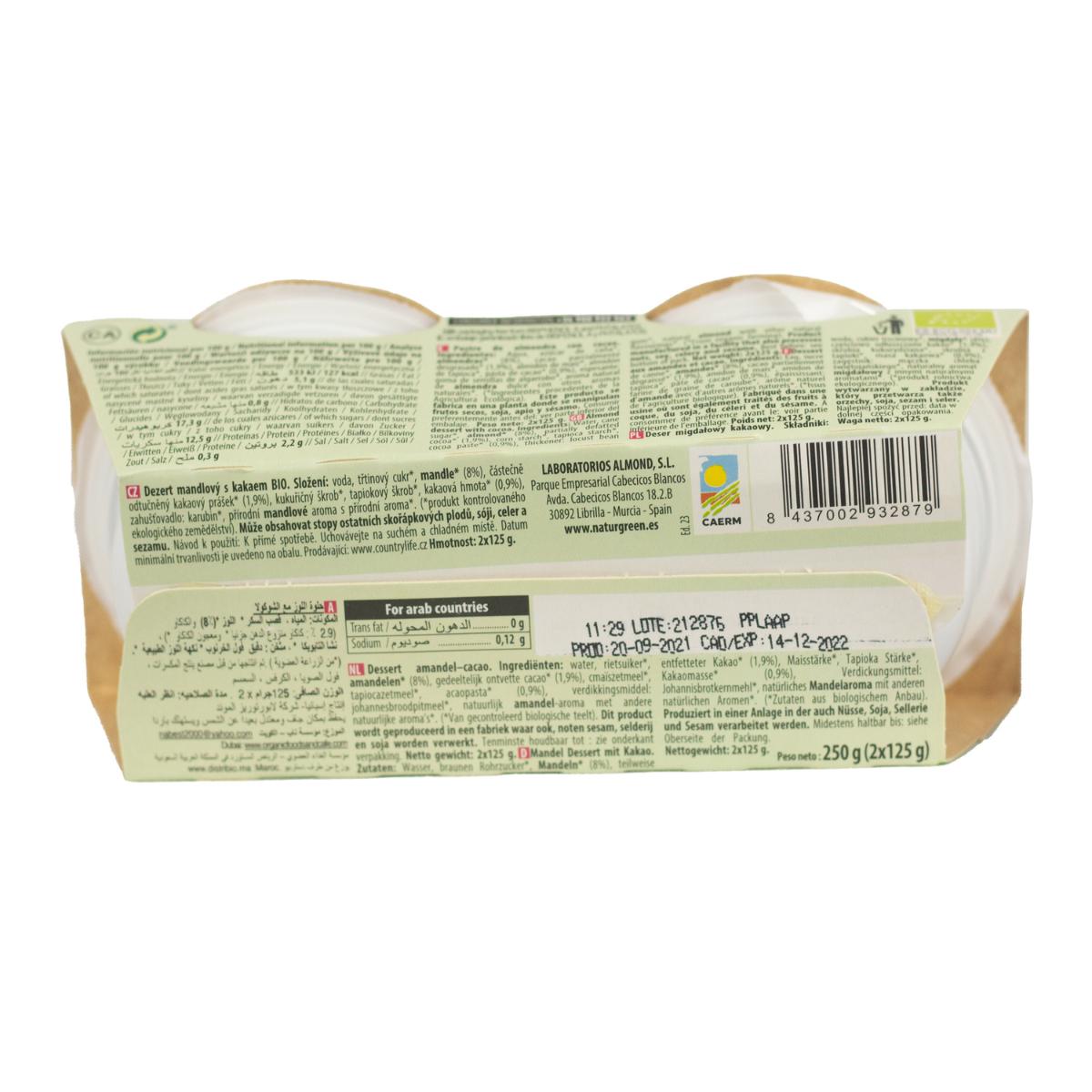 Dessert NaturGreen aux amandes et au cacao, 2 x 125 g