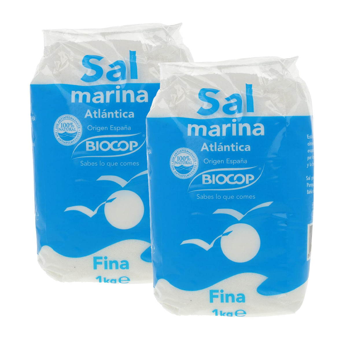 Pack of 2x Fine Atlantic sea salt, Biocop, 1 kg