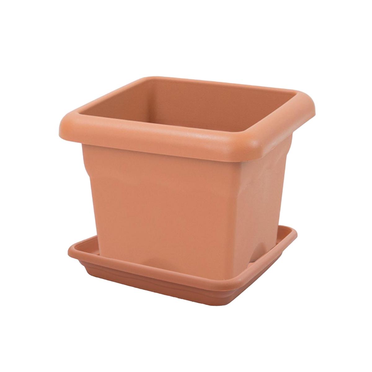 Lot de pots carrés avec soucoupes couleur terre cuite Terra 33 x 33 x 27 cm