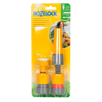 Basisset connectoren met 3-in-1 spuitlans in tas Hozelock