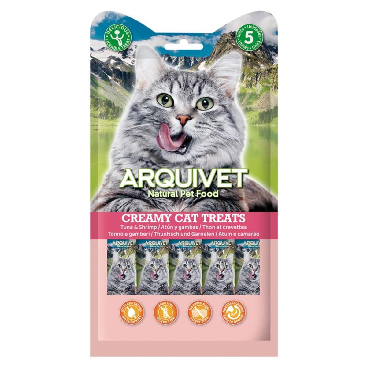 Creamy Cat Treats Romige snack met tonijn en garnalen Arquivet 5x14 g