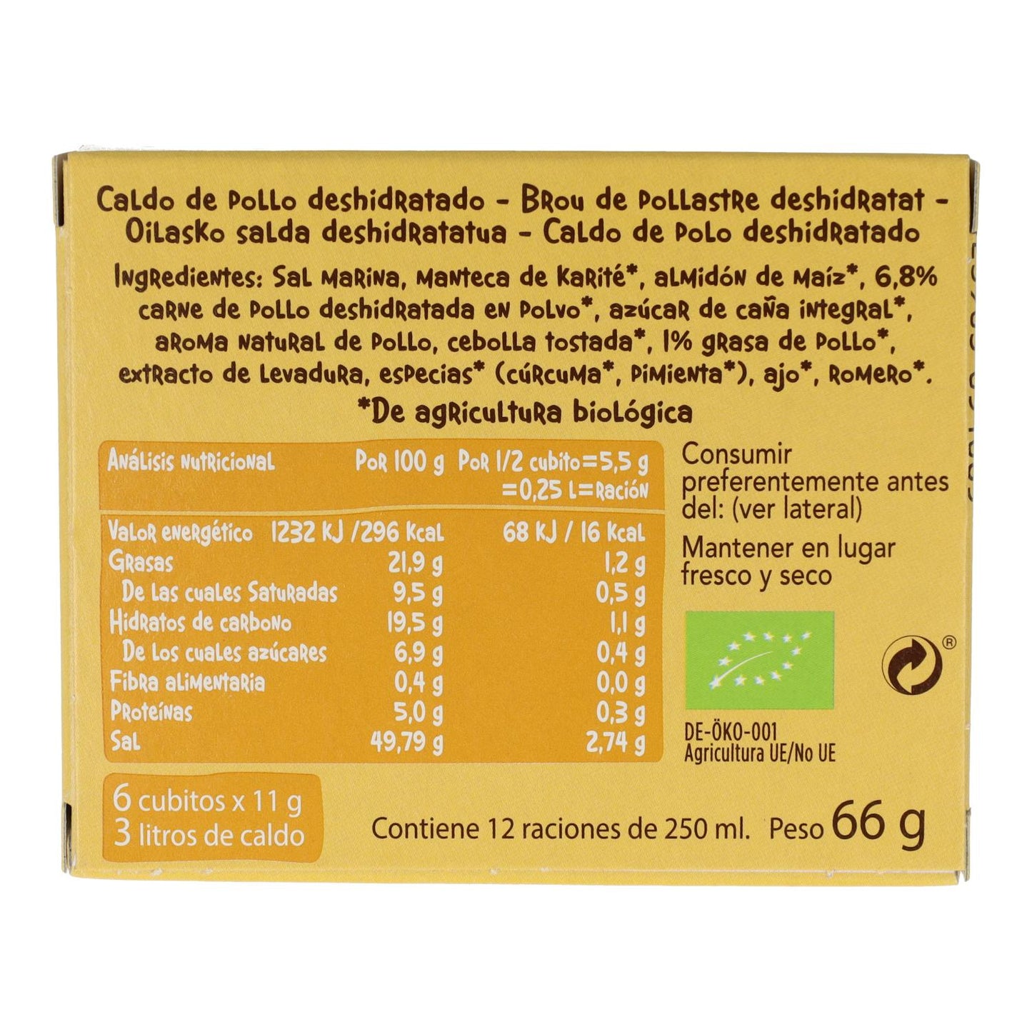 Cubes de bouillon de poulet Biocop, 6 x 11 g