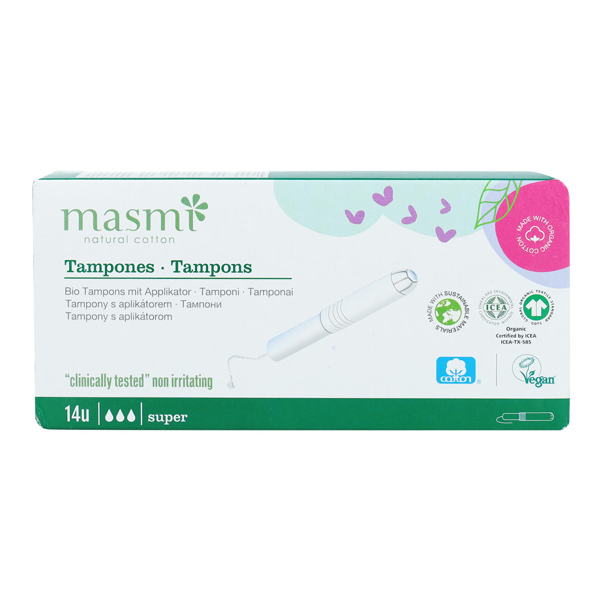Tamponi super con applicatore in cotone ECO Masmi, 14 unità