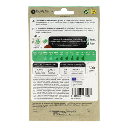 Organic seeds of Genovese Basil Planeta Huerto