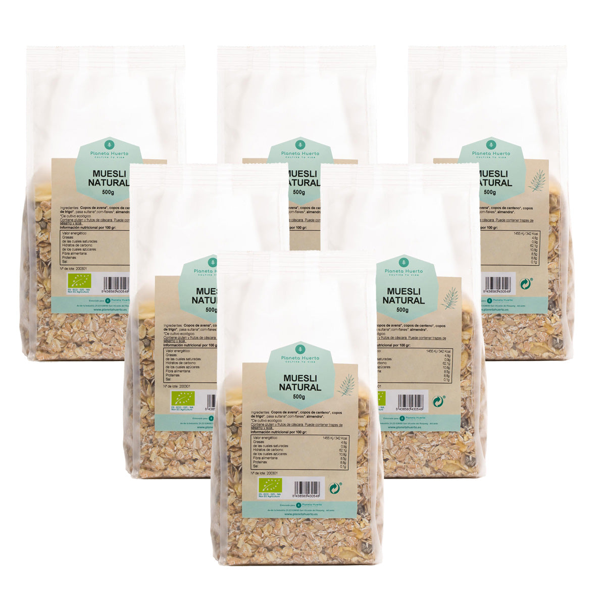 6er-Pack Naturmüsli mit Rosinen ECO Planeta Huerto 500 g