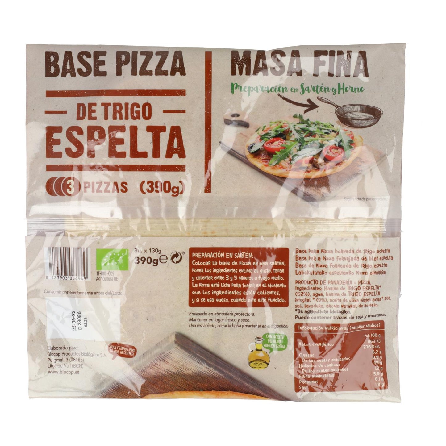 2er-Packung Biocop Dinkel-Pizzaböden (3 Stück) 390 g