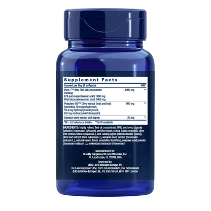 Super Omega-3 EPA/DHA Fischöl Sesam-Lignane & Oliven-Extrakt, Life Extension 240 Kapseln