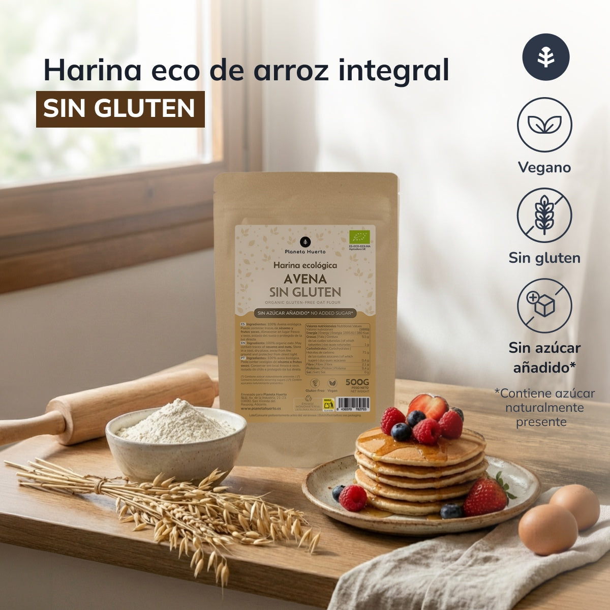 Lot de 2 paquets de farine d'avoine sans gluten ECO Planeta Huerto