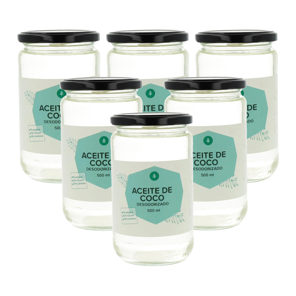 Lot de 6 bouteilles d'huile de coco désodorisée ECO Planeta Huerto 500 ml