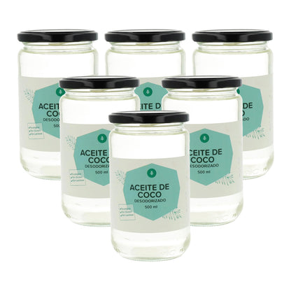 Lot de 6 bouteilles d'huile de coco désodorisée ECO Planeta Huerto 500 ml