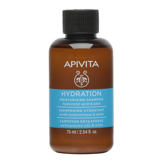 Shampooing hydratant à l'acide hyaluronique et à l'aloès, format voyage, APIVITA 75 ml
