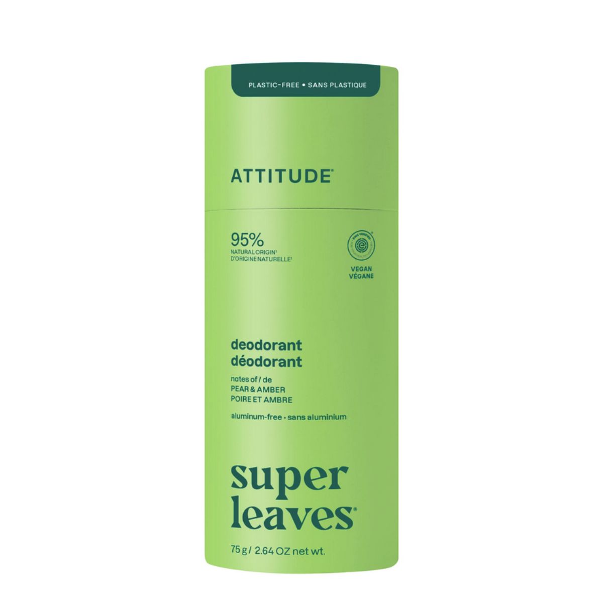 Super Leaves Deodorant – Birne und Amber – plastikfrei, Attitude, 75 g