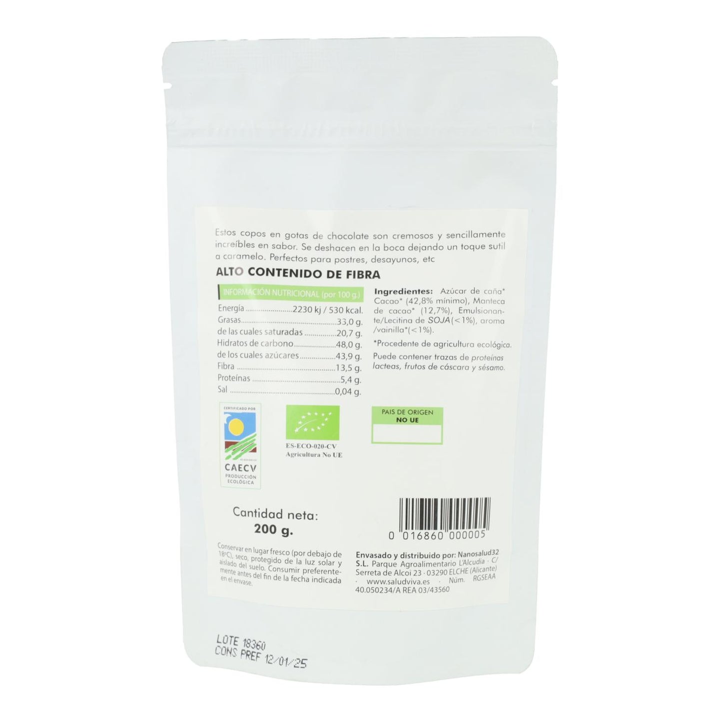 Pépites de chocolat cru Eco Salud Viva 200 g