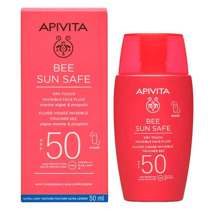 Sichtbarer Sonnenschutz für das Gesicht, flüssig, trockener Touch, LSF 50 – APIVITA – 50 ml