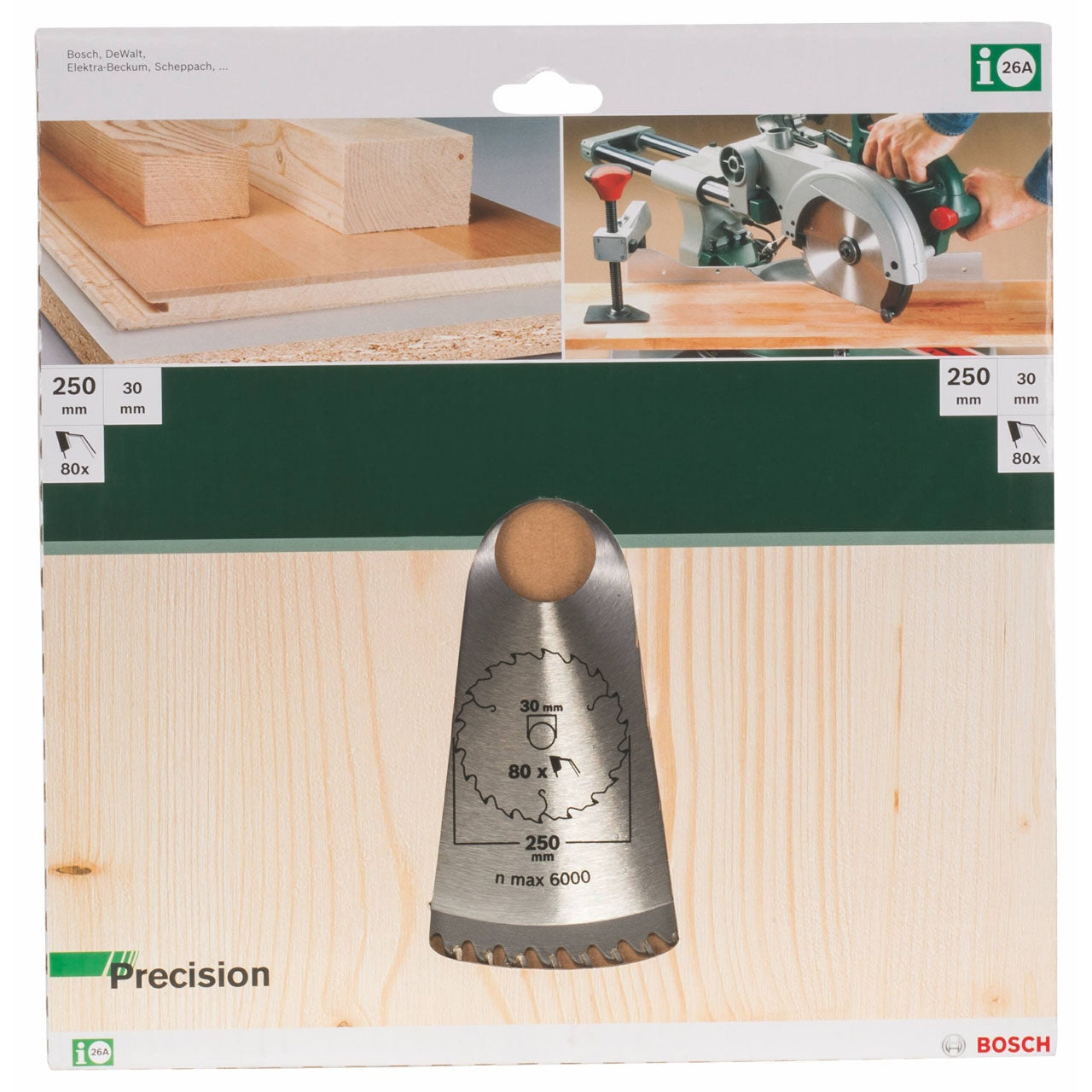 Disco de precisión Bosch para sierra circular 250 x 30 mm 80 dientes
