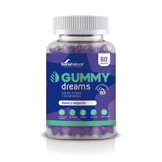 Melatonin-Gummibärchen Gummy Dreams mit Blaubeergeschmack, Soria Natural, 60 Stück