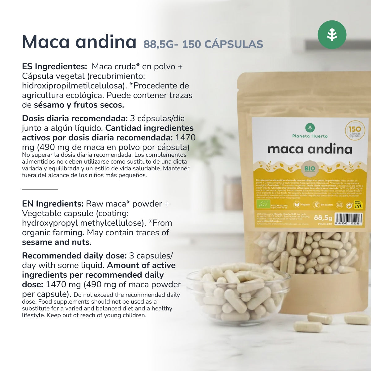 Organiczna Maca Planeta Huerto 150 kapsułek