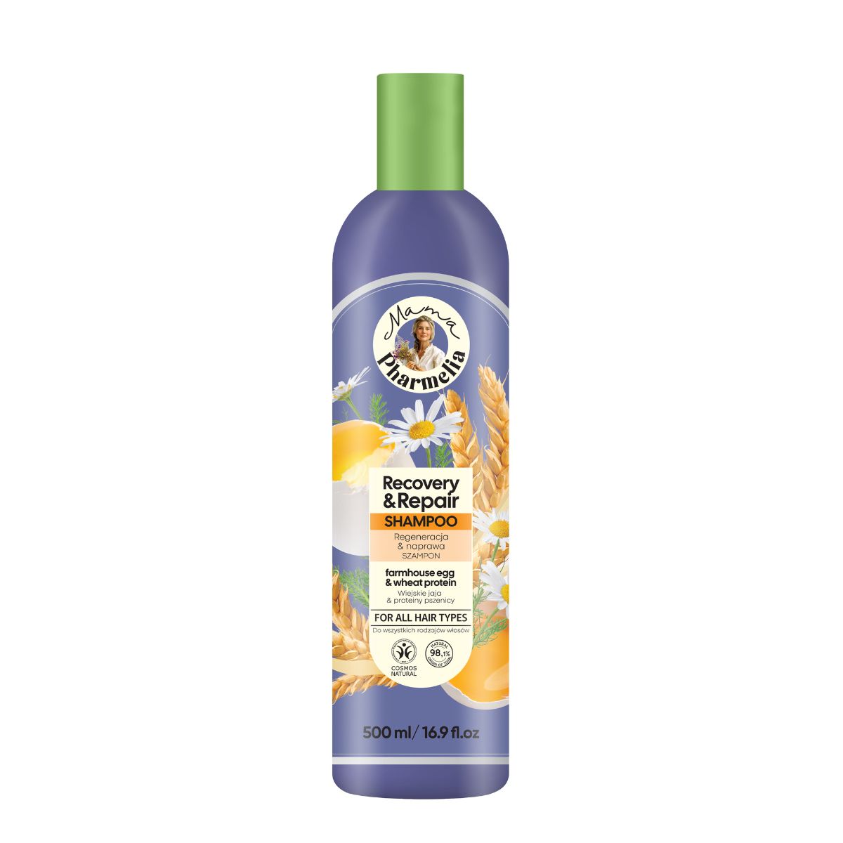 Herstellende en regenererende shampoo met  boerderijeieren en tarwe-eiwitten, Mama Pharmelia, 500 ml