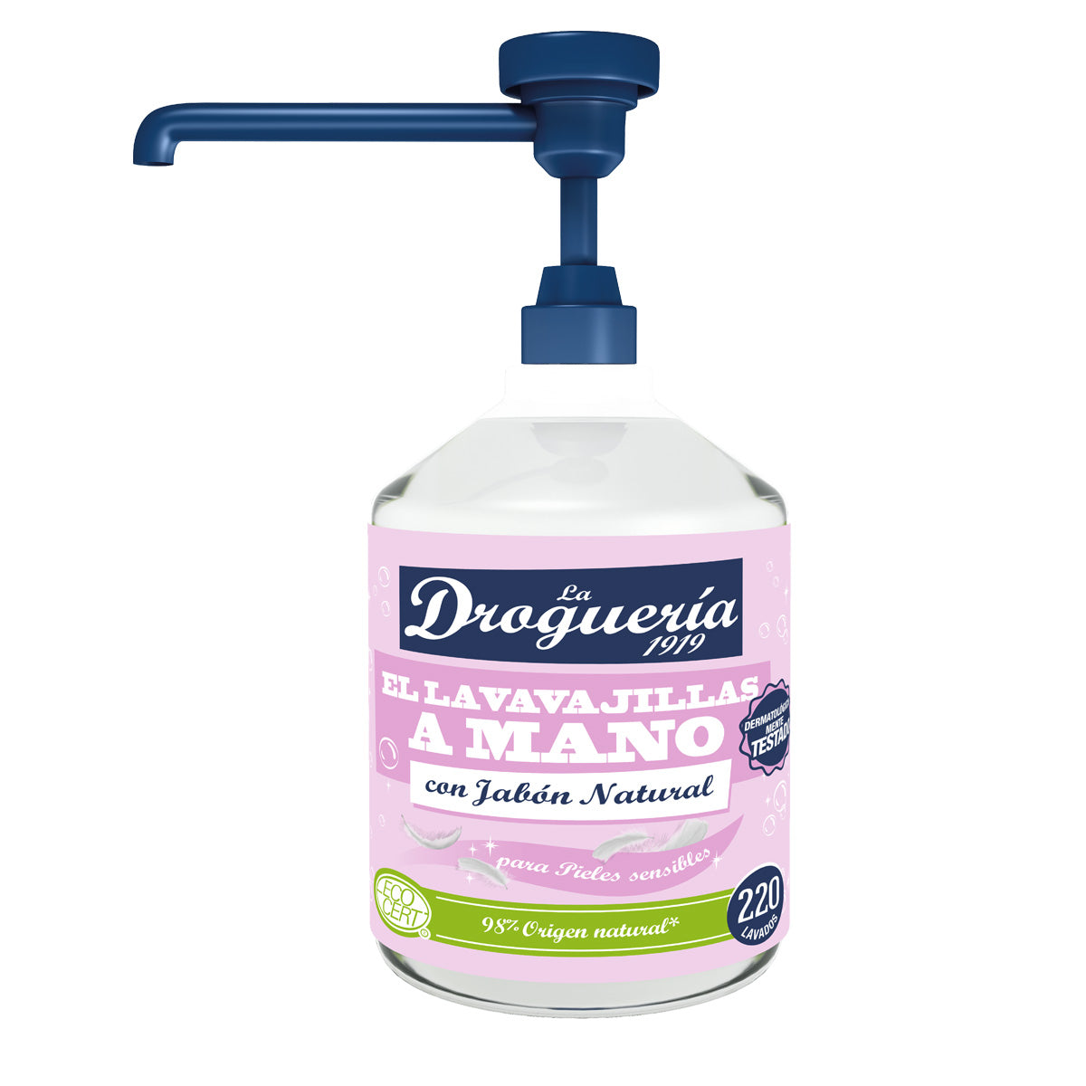 Liquide vaisselle dilué avec du savon naturel, distributeur pour peaux sensibles, LA DROGUERIA 1919, 500 ml