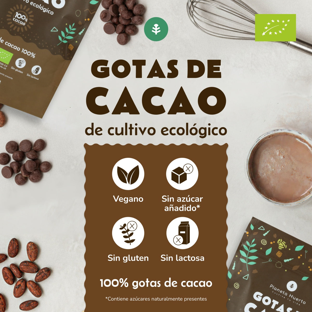 Gocce di cioccolato 100% cacao ECO Planeta Huerto 200 g