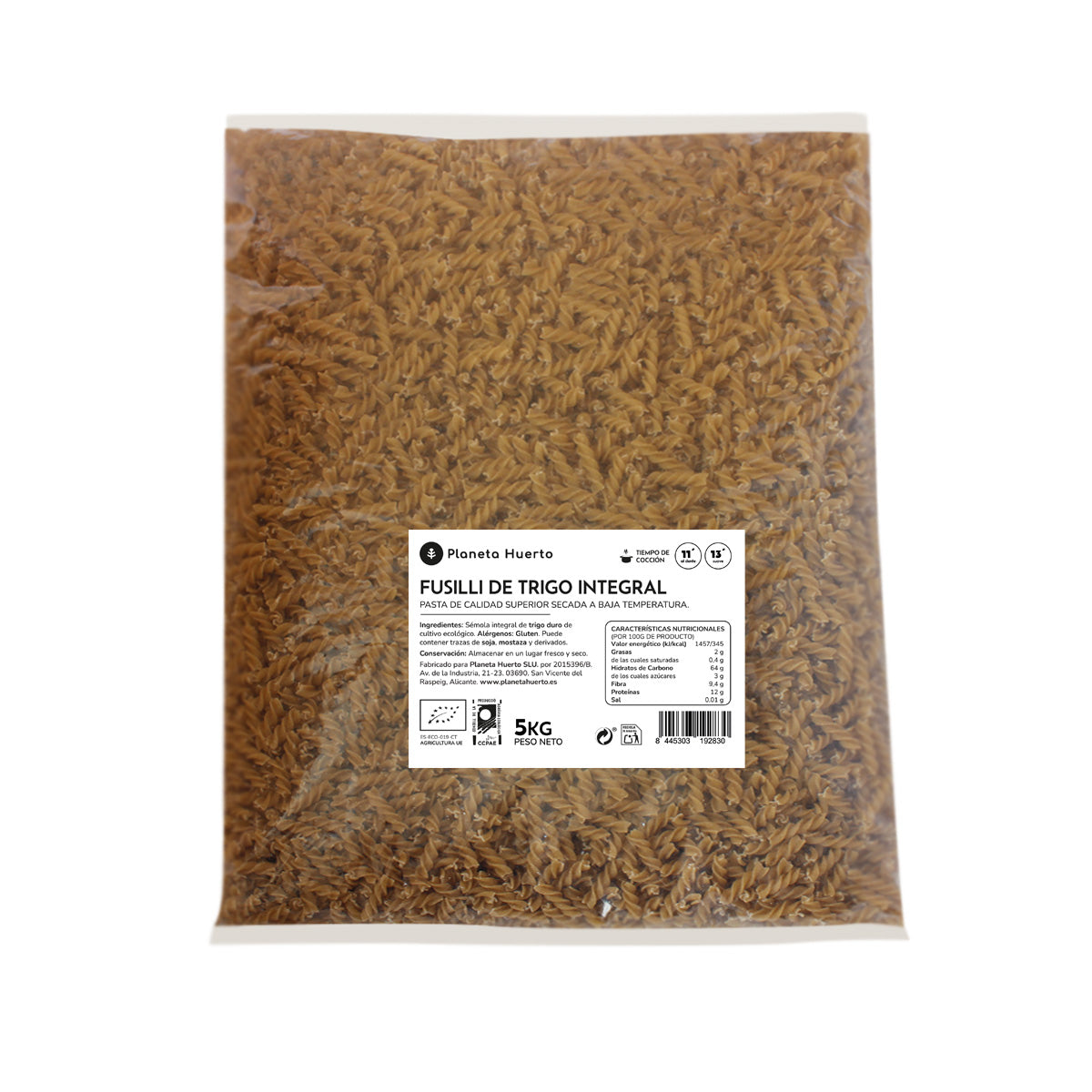 Fusilli de blé complet bio de Planeta Huerto, 5 kg