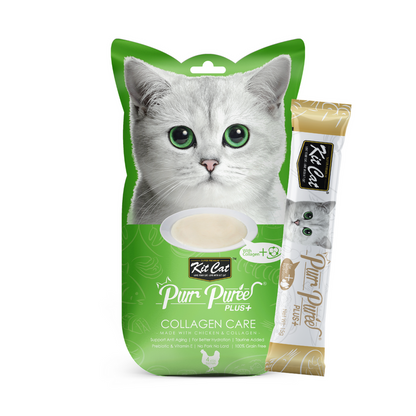 Kit Cat PurrPuree Plus - Pollo Collagen Care Kit Cat 4x15 g Snack cremoso per gatti