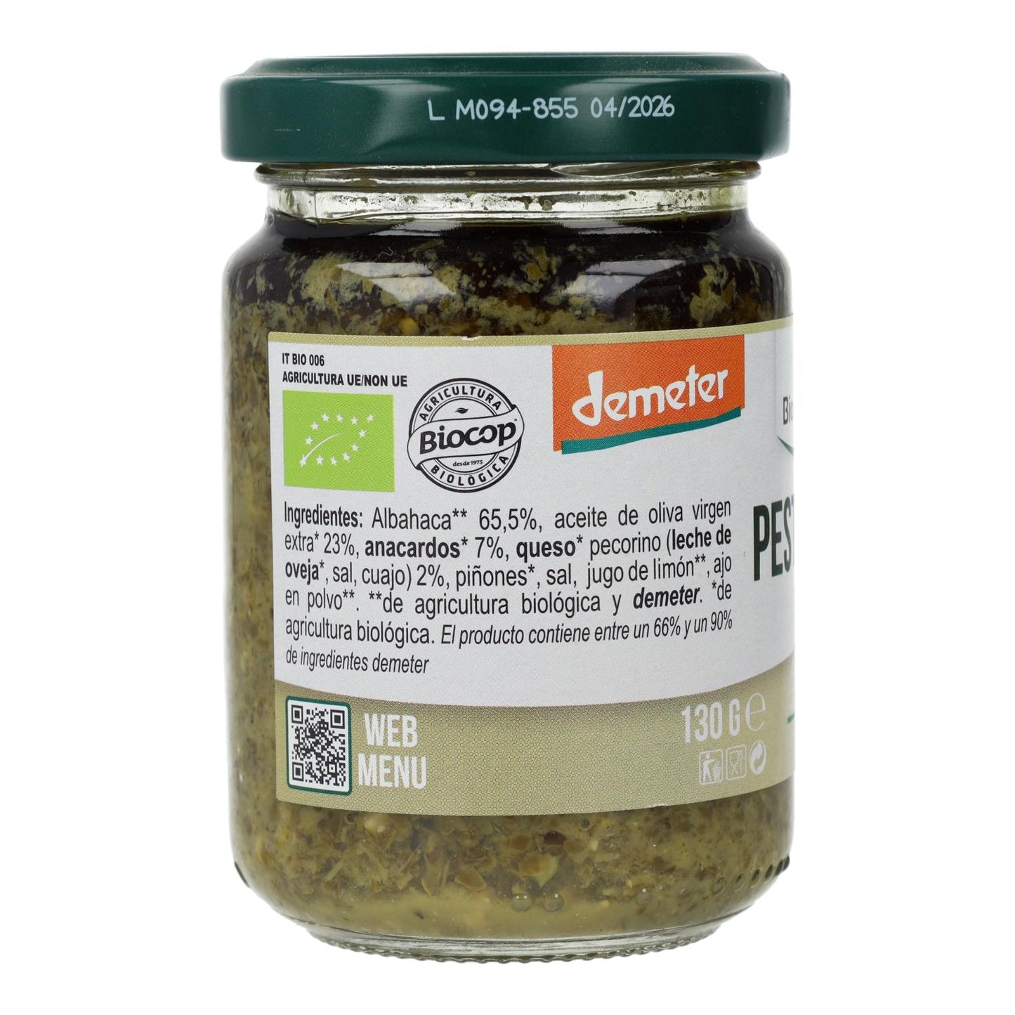 Organic Demeter Organica Italia Green Basil Pesto with Pecorino and Cashews 130 g