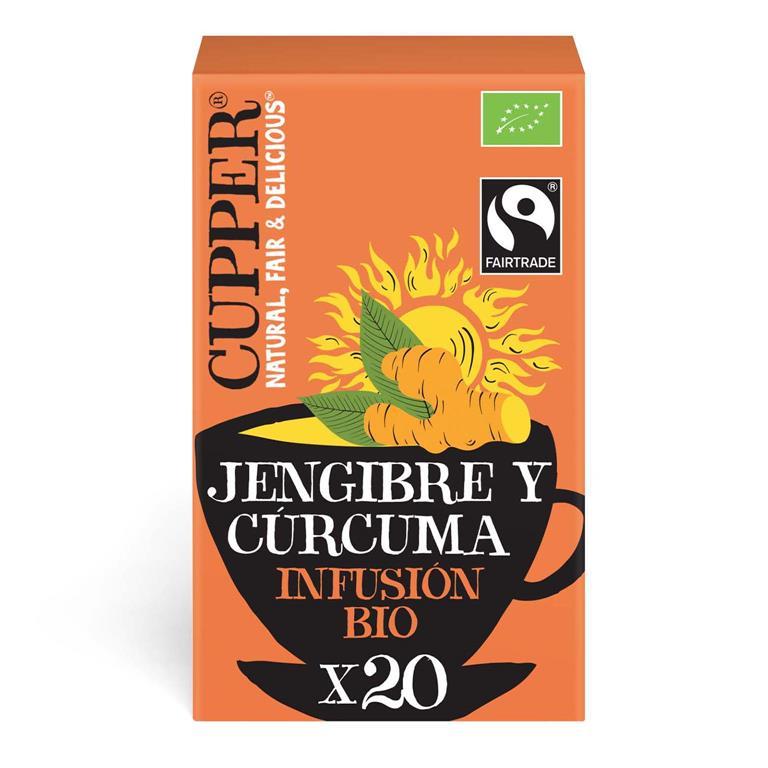 Infusion de gingembre et de curcuma bio de Cupper, 20 sachets de thé