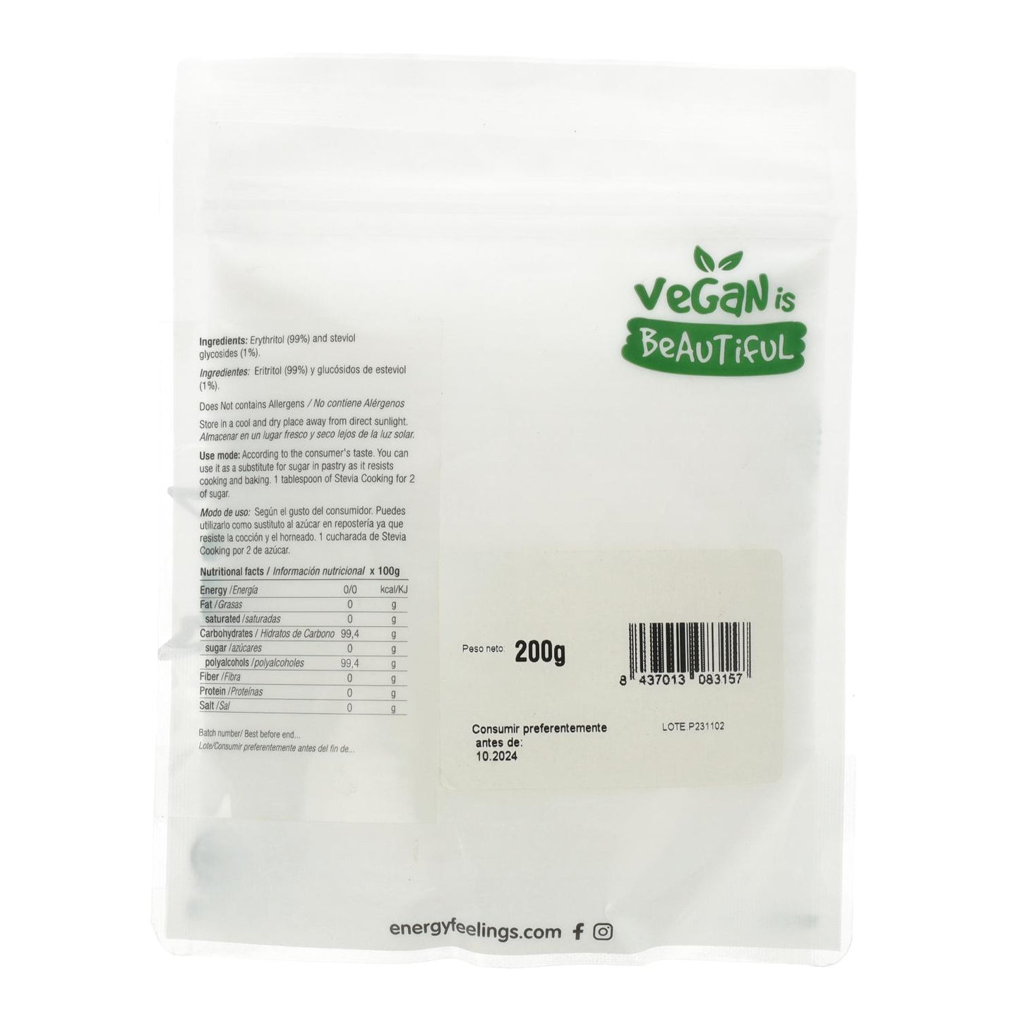Stevia cooking 1:2 Energy Feelings 200 g