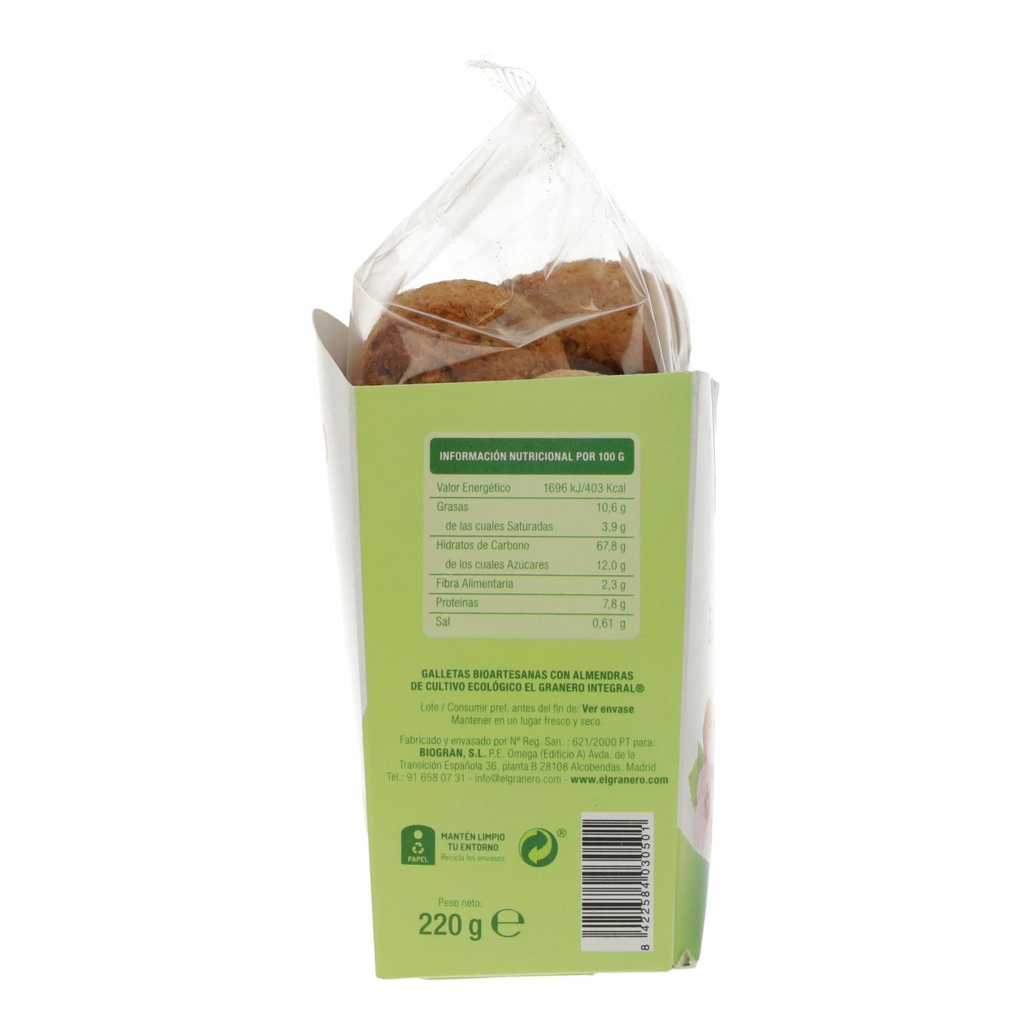 Handgemachte Kekse mit Bio-Mandeln El Granero, 220 g