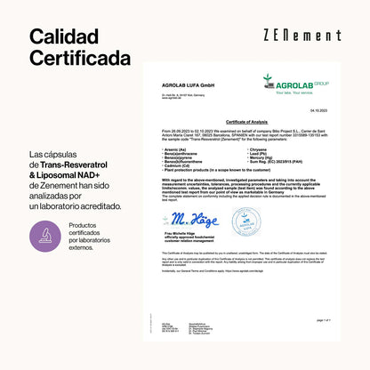 Trans-Resveratrol y NAD+ Liposomal Zenement 90 Cápsulas