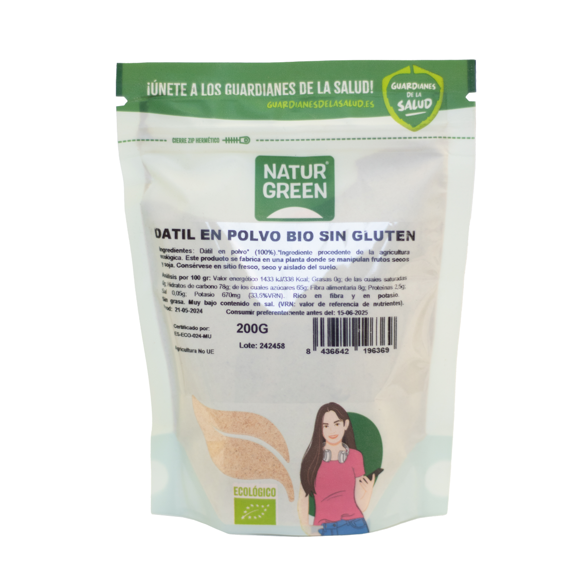 Poudre de dattes bio sans gluten NaturGreen 200 g