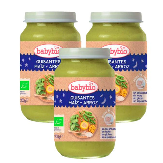 PROMO-Packung 3x Gläschen Gute Nacht Erbsen, Mais und Reis, 200 g. Babybio