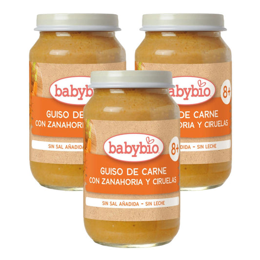 3er-Pack Babybio-Gläschen mit Fleischragout, Karotten und Pflaumen, 200 g