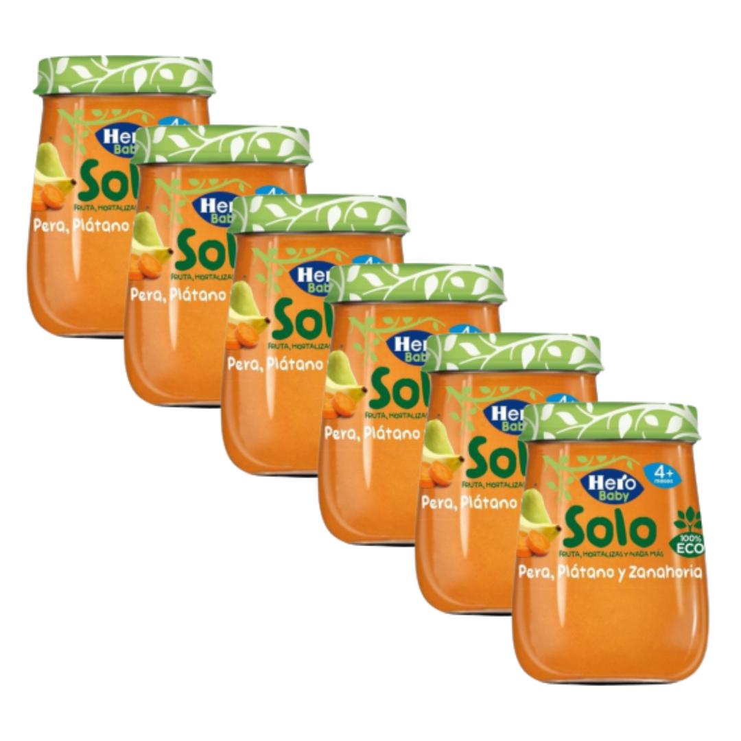 Value pack x 6 Organic pear, banana and carrot jars, 120 g. Hero Solo