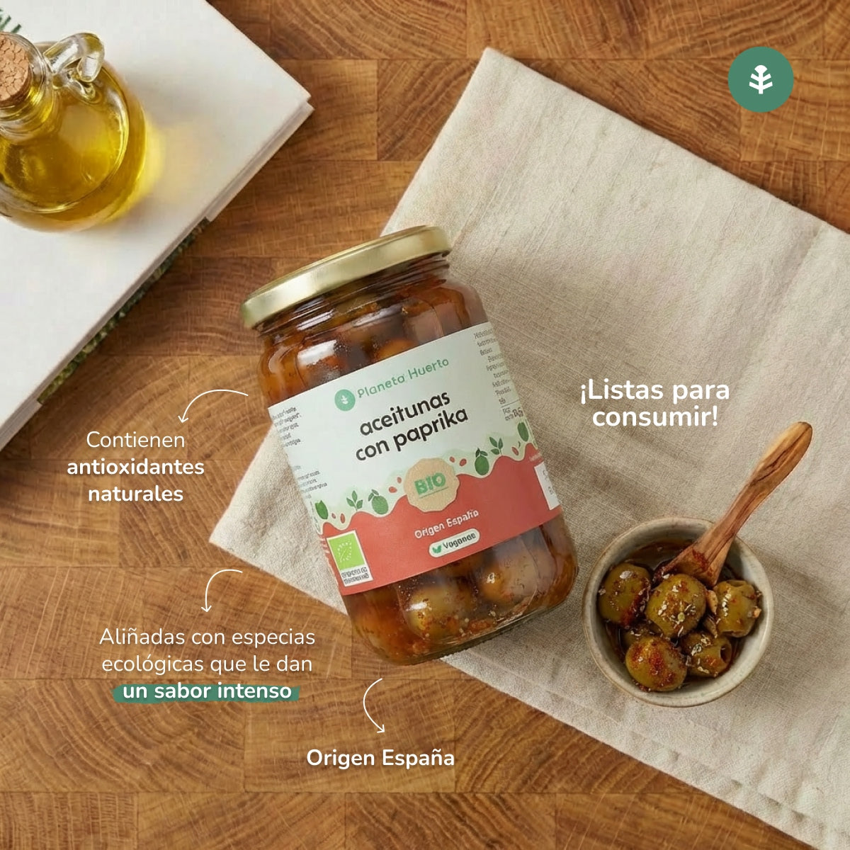 Olive verdi con paprika Eco Planeta Huerto 390 g