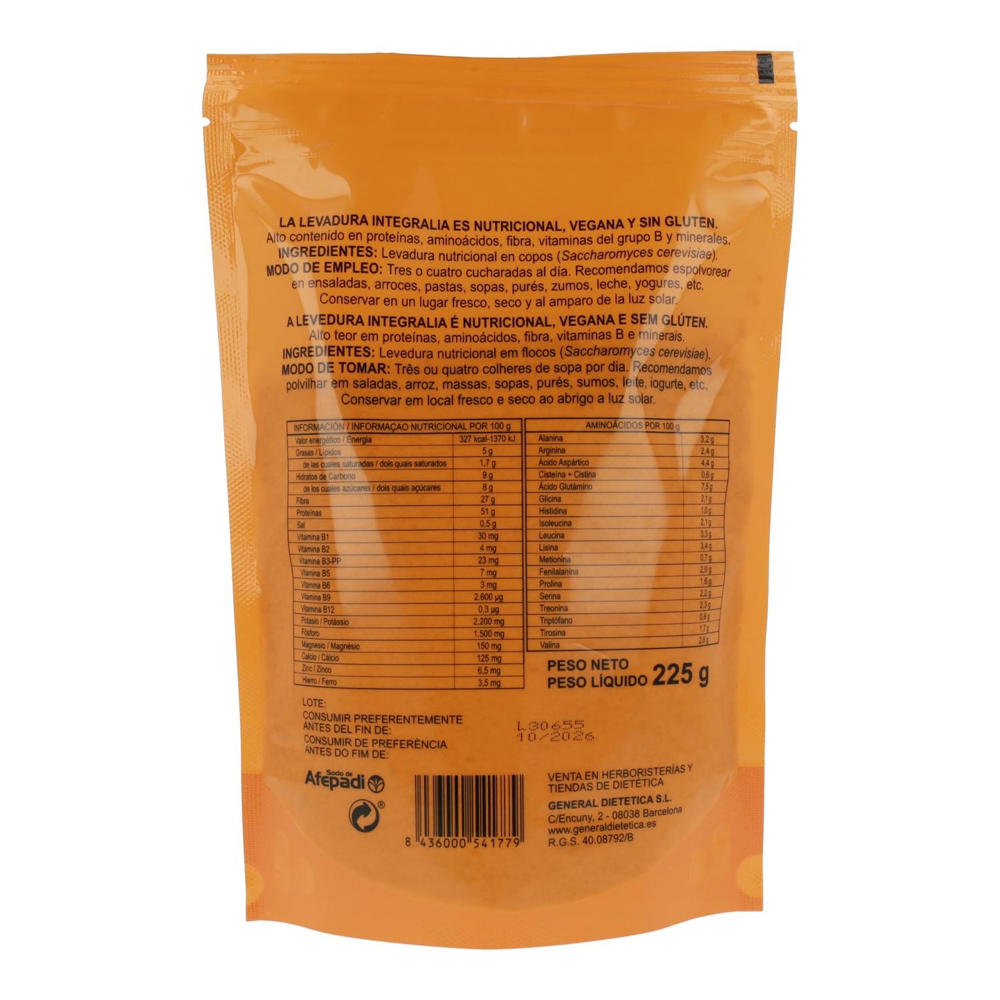 Levure nutritionnelle végétalienne et sans gluten Integralia 225 g