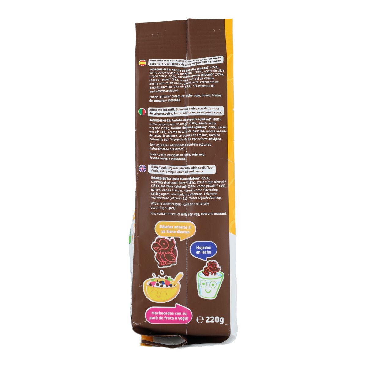 Spelt-, havre- och kakaokakor ECO 220 g Smileat