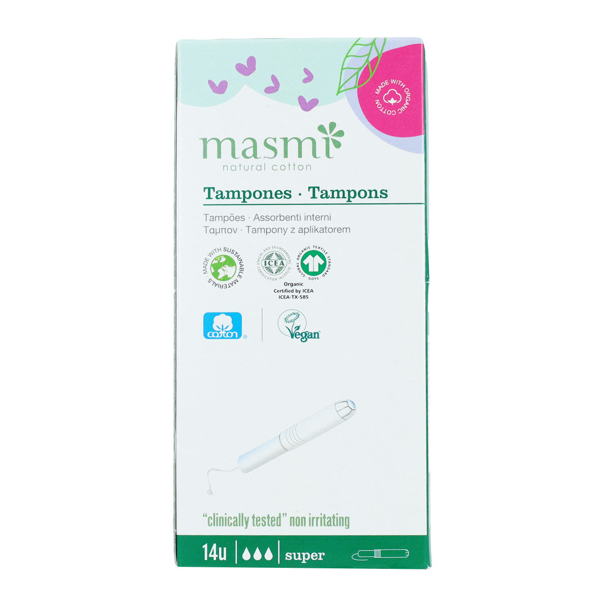 Tamponi super con applicatore in cotone ECO Masmi, 14 unità