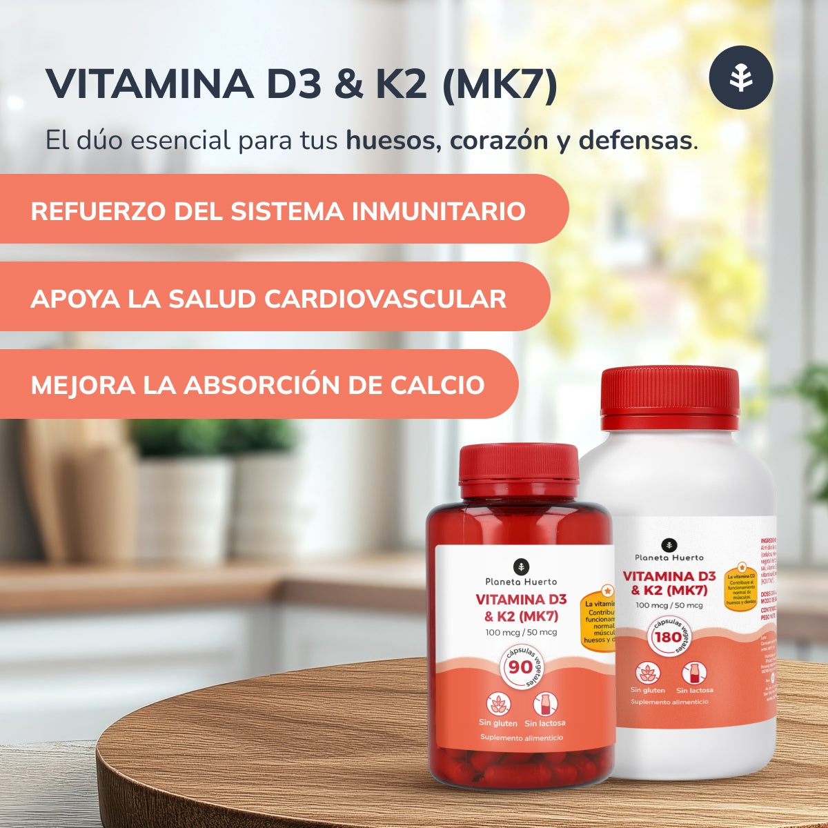 Vitamina D3 e K2 (Mk7) Planeta Huerto 90 Capsule