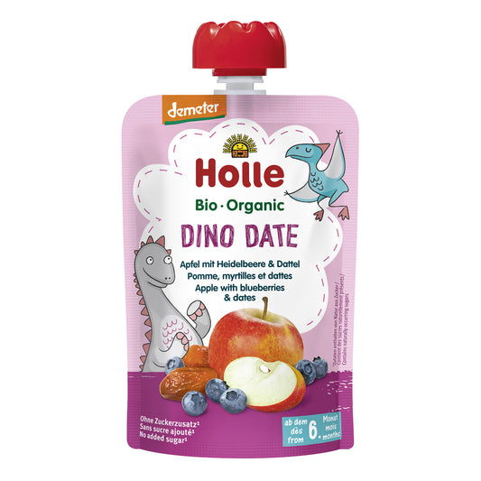 Smoothie BIO z jabłkiem, żurawiną i daktylami (od 6. miesiąca życia) DINO DANCE Holle 100 g