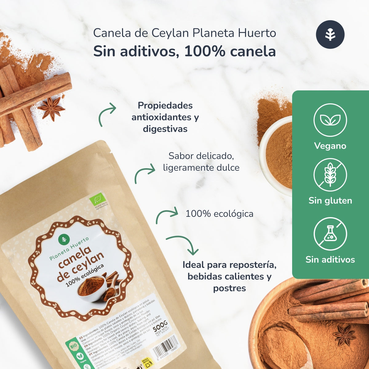 Ceylon-kaneelpoeder ECO Planeta Huerto 500 g