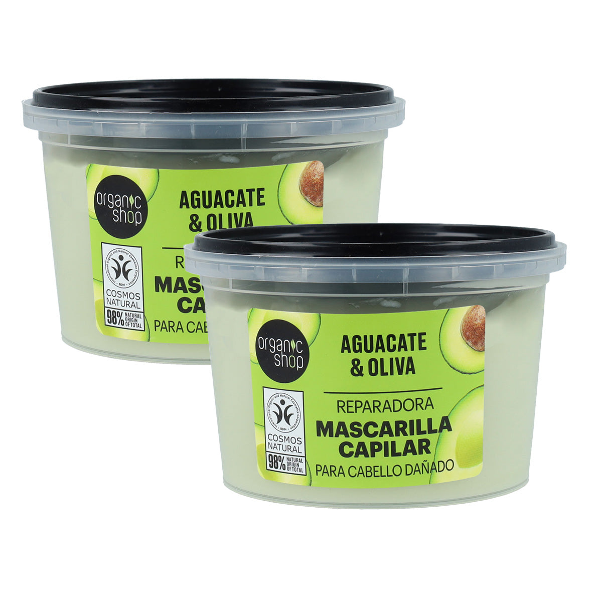 Confezione PROMO 2x Maschera riparatrice express per capelli Avocado e Oliva Organic Shop 250 ml