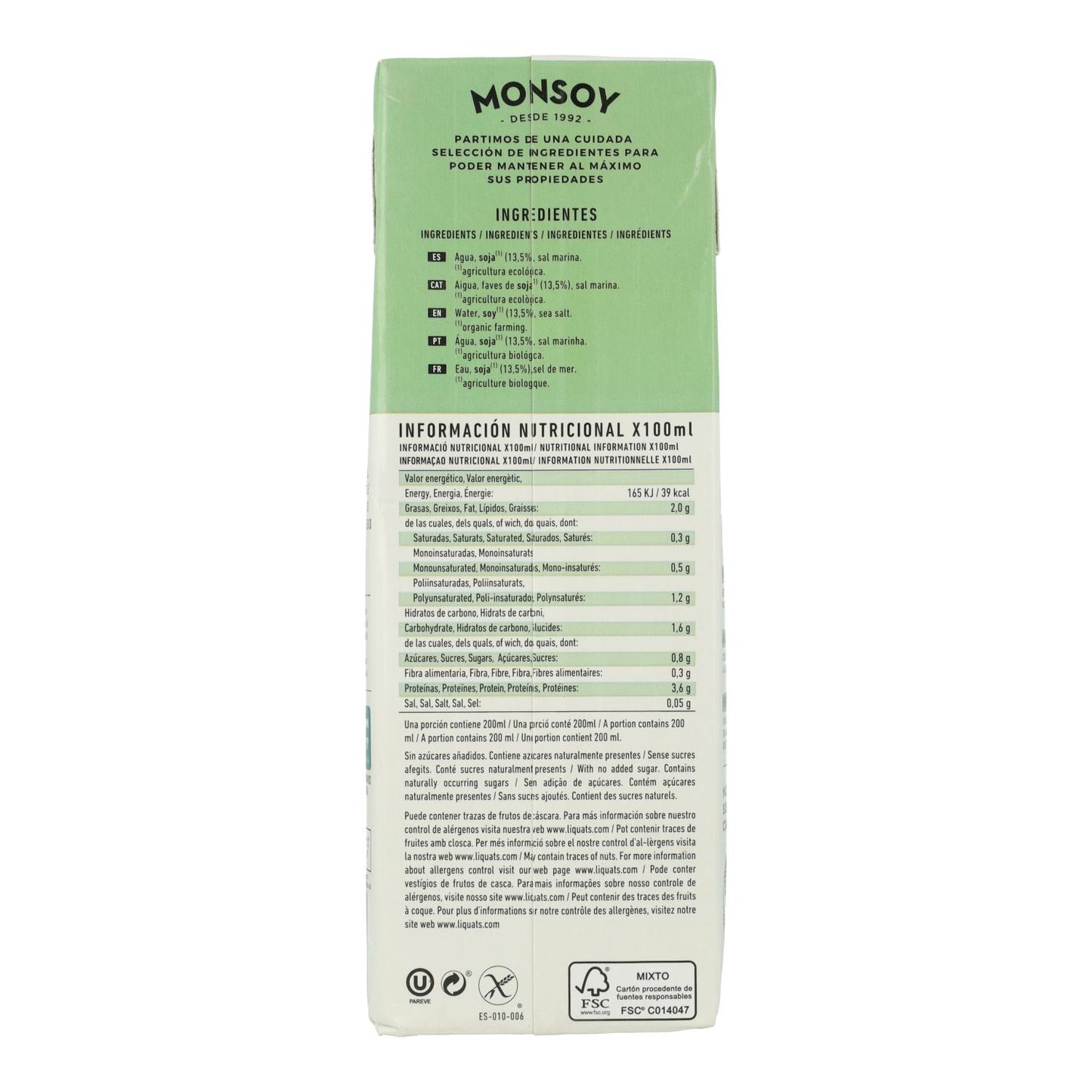 Pack 6 unités Boisson au soja BIO Monsoy, 1 L