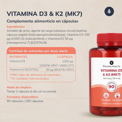 Vitamina D3 e K2 (Mk7) Planeta Huerto 90 Capsule